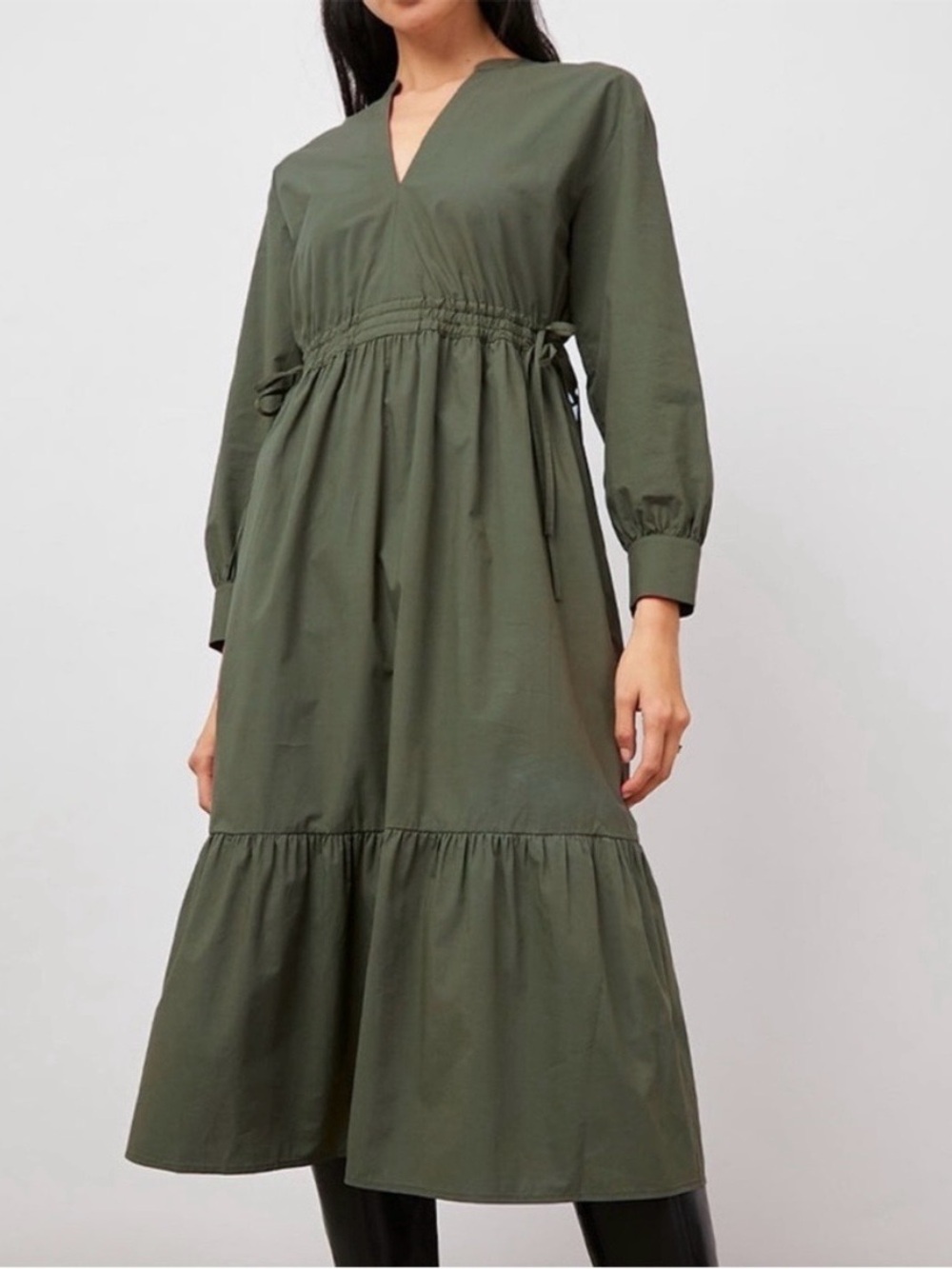 Rails Olive Green V-Neck Tiered Midi Dress Size XS